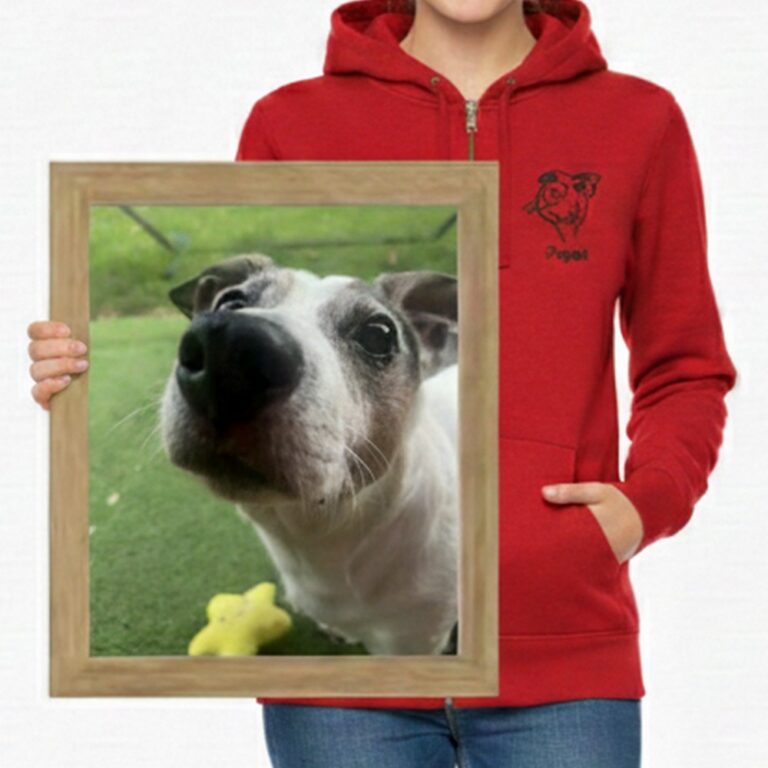 mikina cervena se zipem zada s line art vysivkou