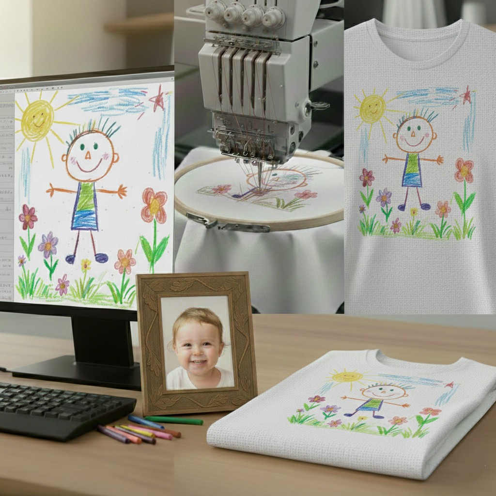 Výšivka s dětskou kresbou