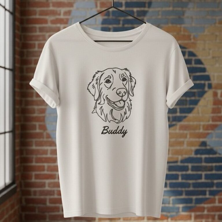 tričko s line art výšivkou - pes buddy