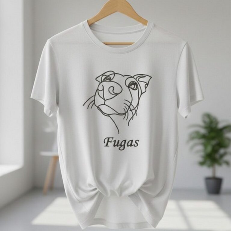 tričko s line art výšivkou pes fugas